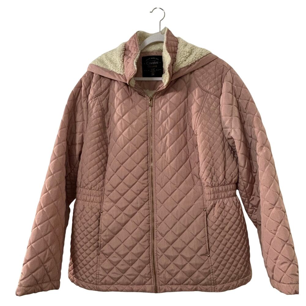 Cavalini Womens Quilted Puffer Jacket 3X light Pink Sherpa Lined Full Zip Coat